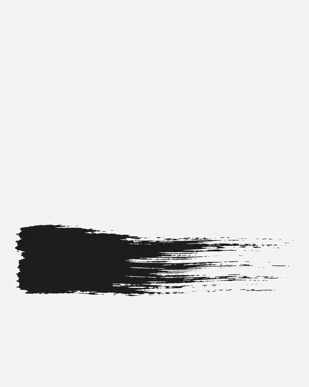 A single bold black ink brushstroke sweeps horizontally across a plain white background with generous negative space.