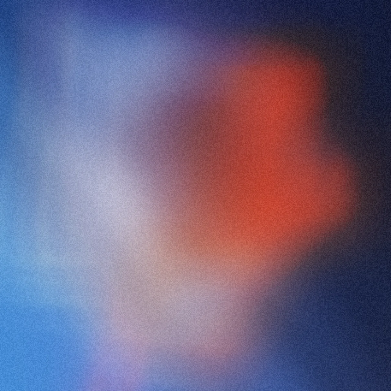 A soft abstract gradient blending warm coral red and lavender into deep blue with a heavy film grain texture.