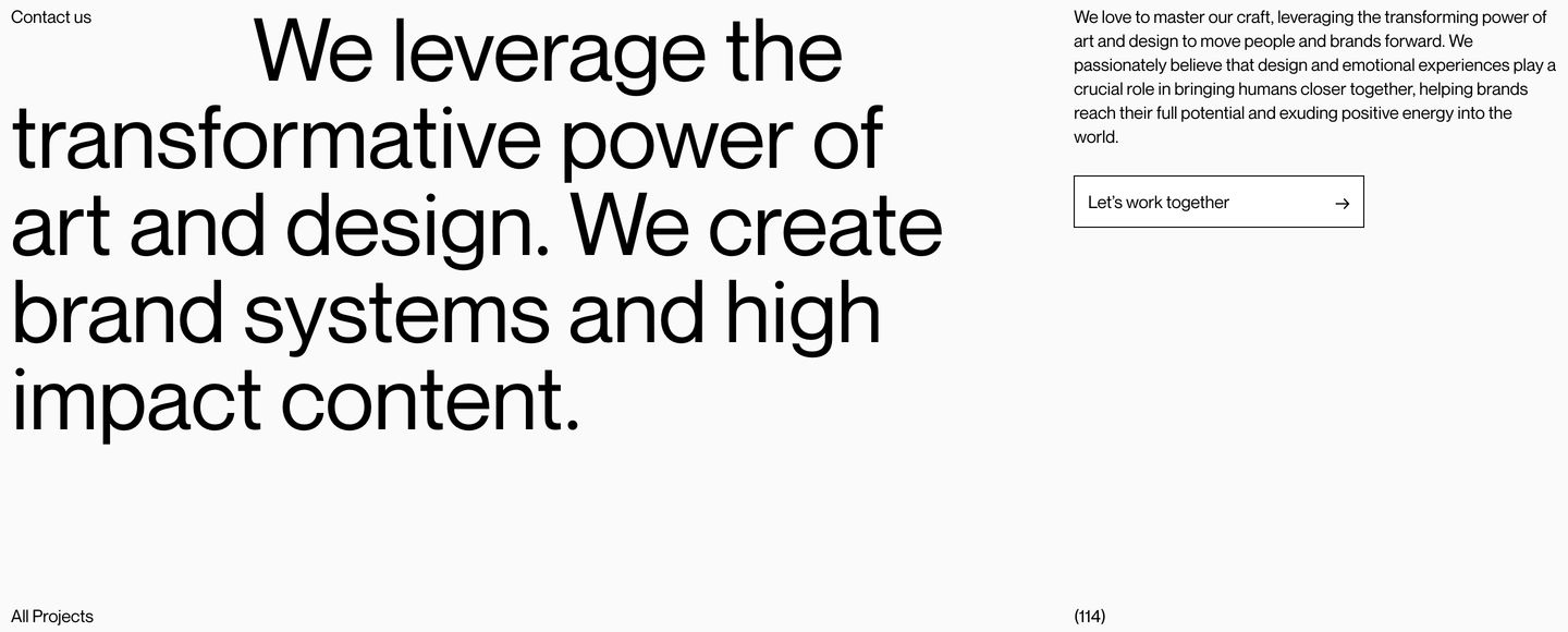 A stark, Swiss-inspired typographic statement layout that prioritizes clean editorial hierarchy and generous white space.