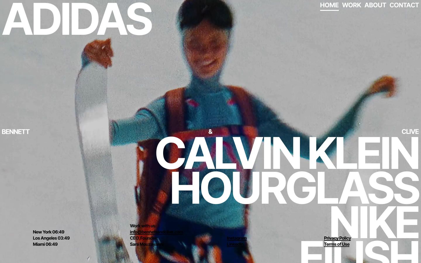 Oversized bold typography frames an atmospheric, lo-fi full-bleed visual in an experimental agency portfolio hero.