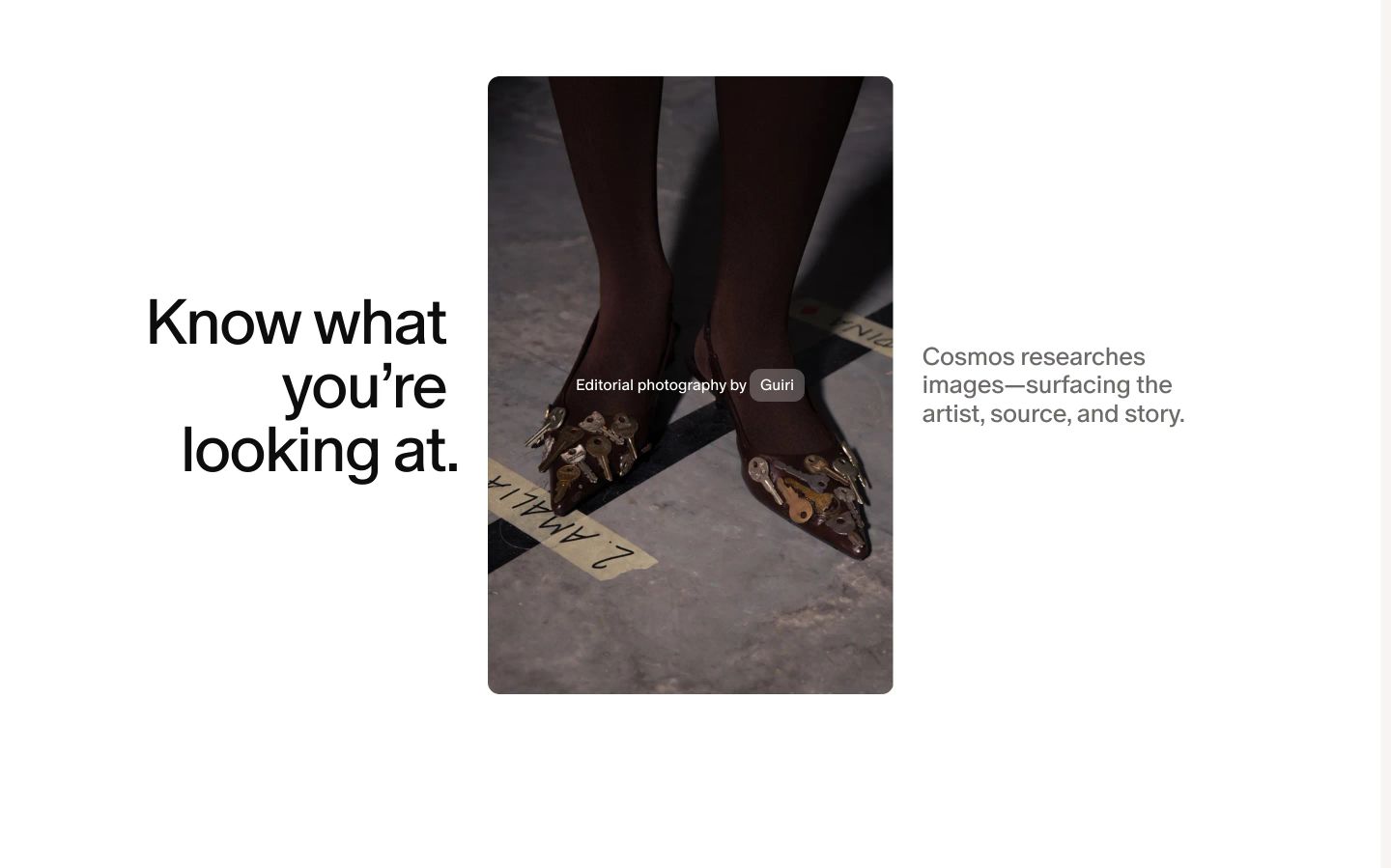 Quiet editorial feature pairing an artistic central photograph with balanced, spacious typography.