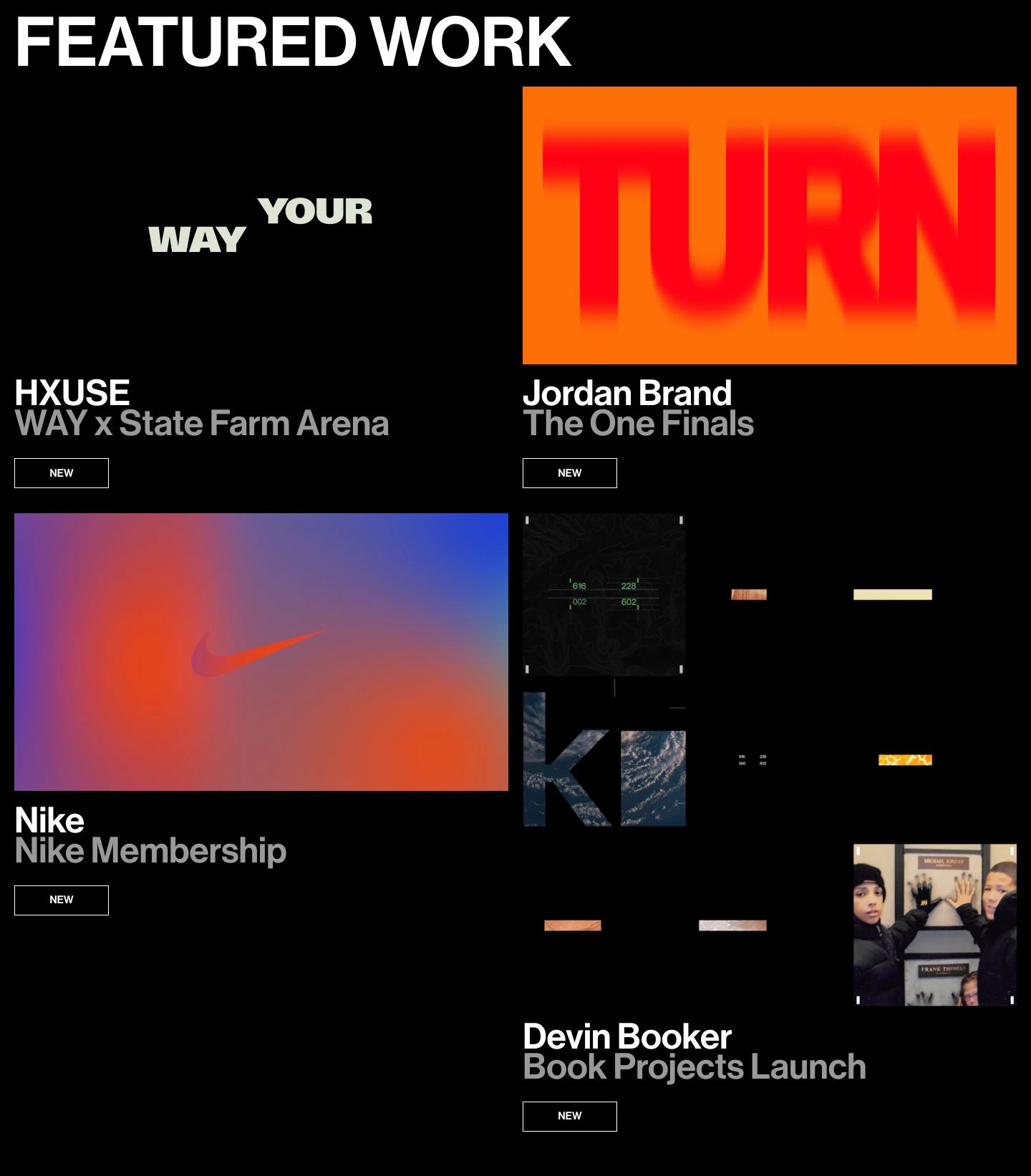 High-contrast dark showcase featuring bold typography, saturated color tiles, and sharp boxed badges.