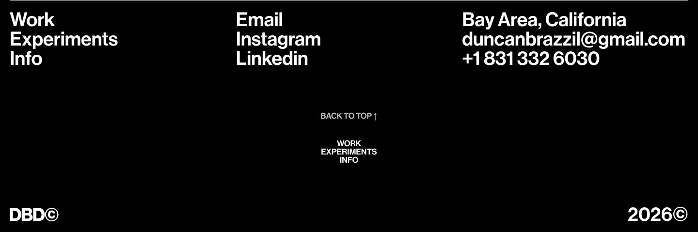 Spacious minimalist dark footer structured with crisp Swiss typography and ample negative space.