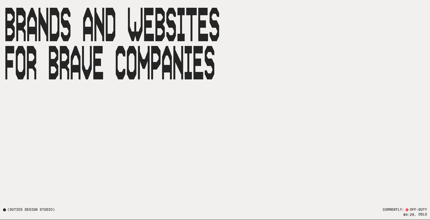 A stark, confident expanse of off-white negative space dominated by a sharp, heavyweight brutalist headline and understated corner meta text.