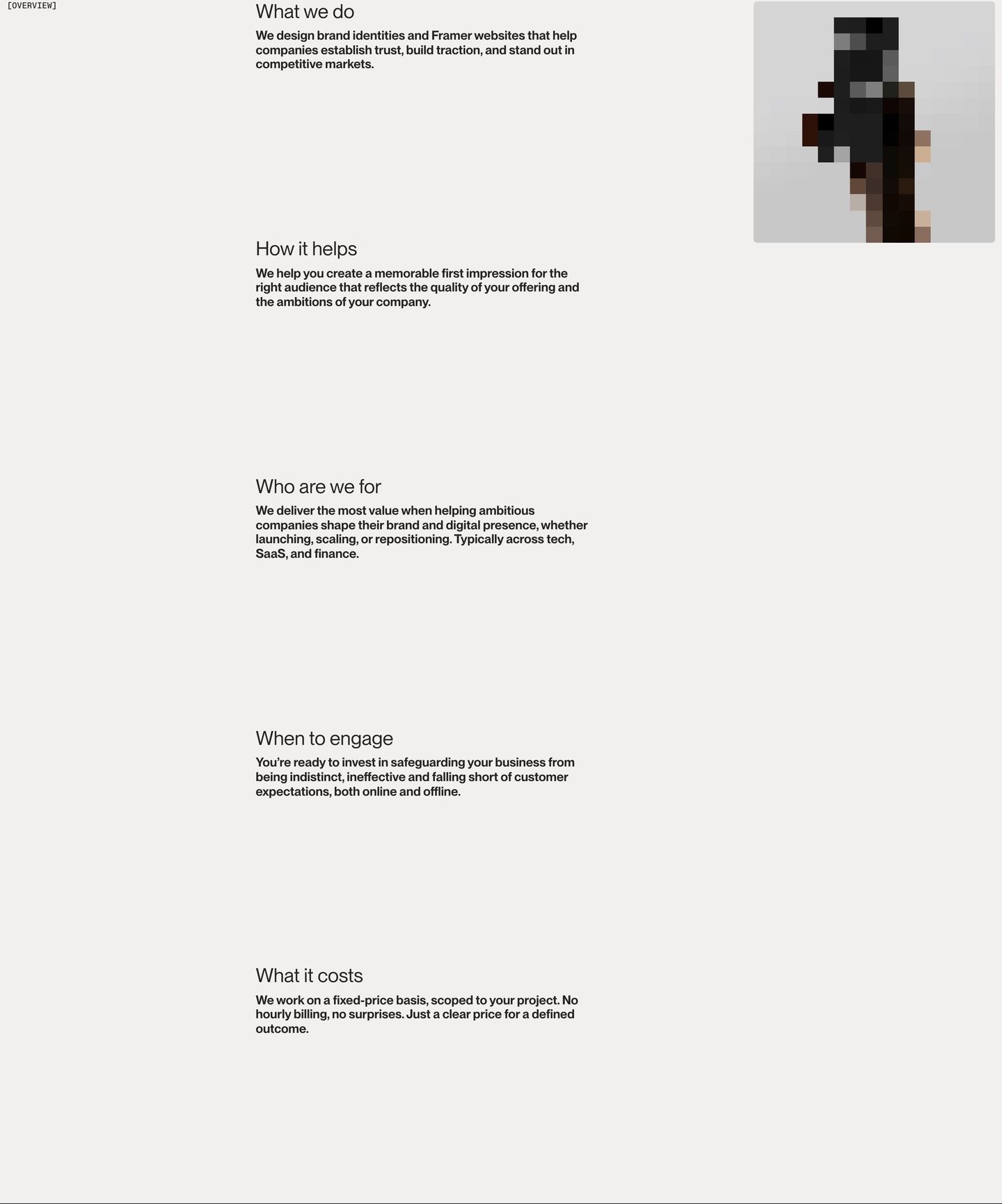 Sparse, Swiss-style typography floats with immense vertical breathing room beside a single restrained portrait element.