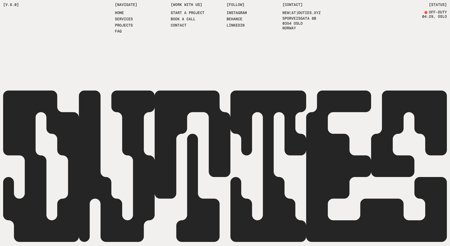Austere technical columns sit suspended above a monumental, liquid-melted brutalist logotype anchoring the bottom edge.