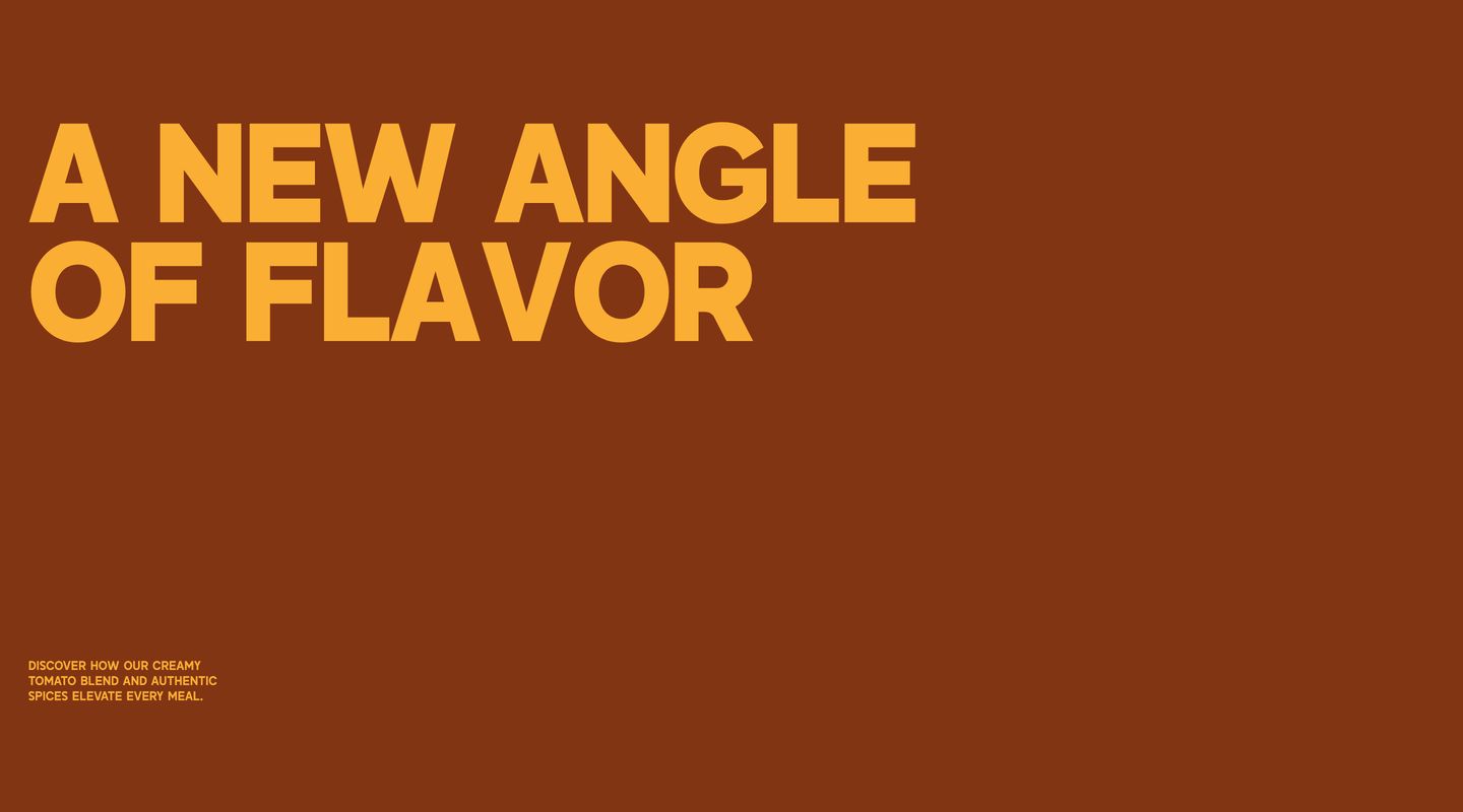 A bold, spice-toned opening statement with oversized golden typography set against deep terracotta warmth.