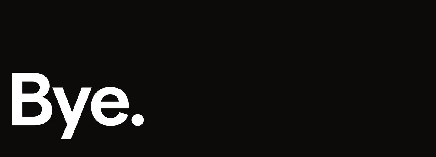 Stark, pitch-black void anchored by an oversized, unapologetic farewell in pure white grotesque type.