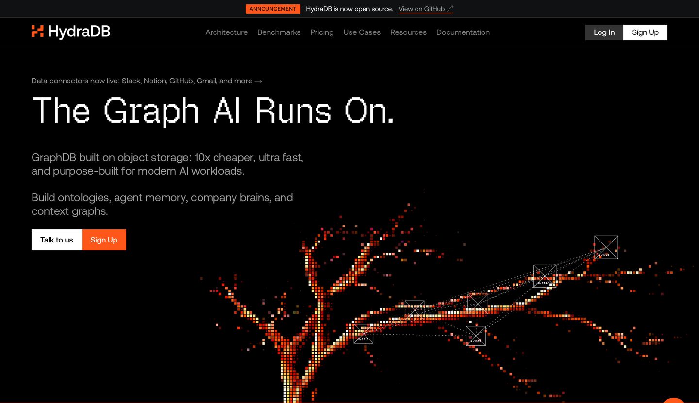 Dark technical hero featuring a glowing pixelated tree structure branching across a pitch-black canvas.