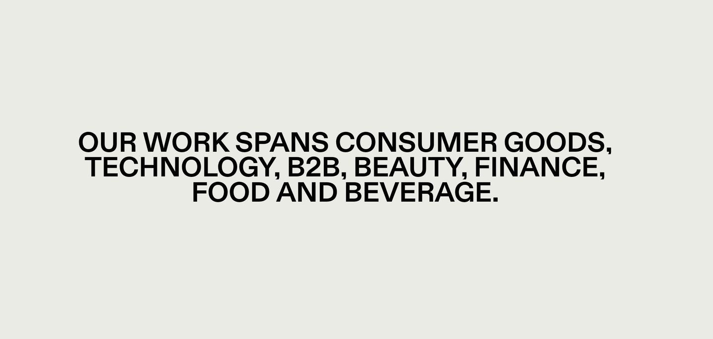 Minimalist typographic statement centered against a warm neutral canvas.