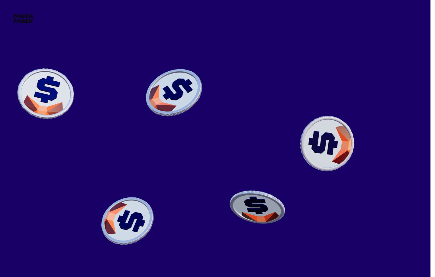 Deep purple visual canvas filled with floating 3D coins, creating a weightless and playful crypto interlude.