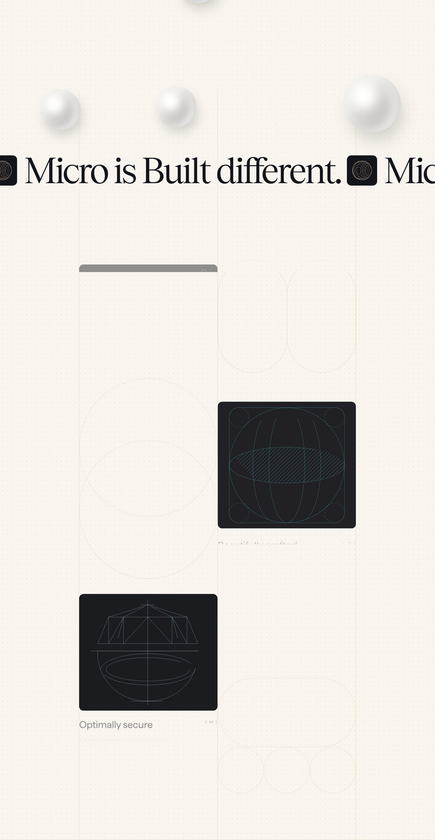 Refined editorial layout blending delicate technical wireframes with soft tactile spheres on a warm dotted canvas.