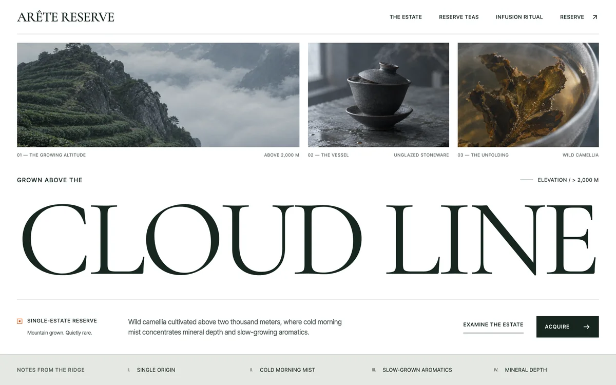 Arête Reserve, a moodboard for single-estate high-elevation reserve tea