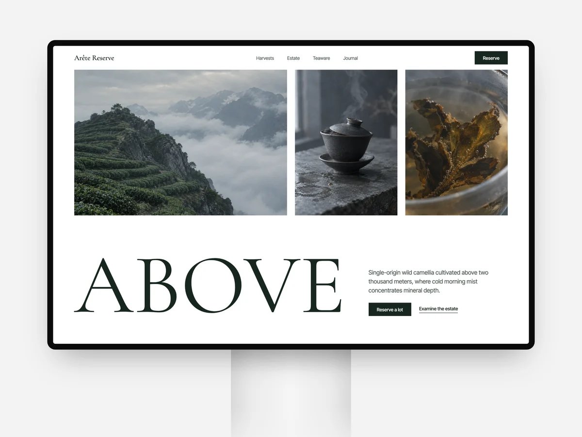 Arête Reserve, a moodboard for single-estate high-elevation reserve tea