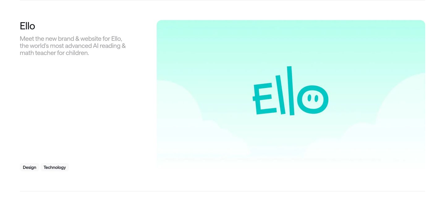 Crisp and airy portfolio showcase pairing minimal sans-serif typography with a soft mint branded preview card.