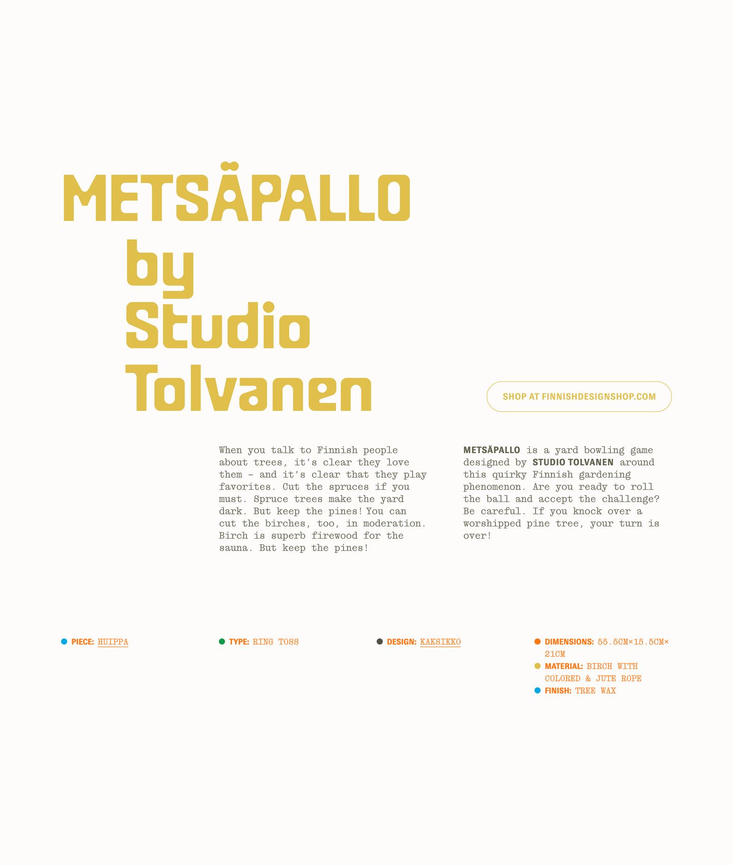 Warm, airy editorial layout centered around oversized mustard display lettering and typewriter-style storytelling.