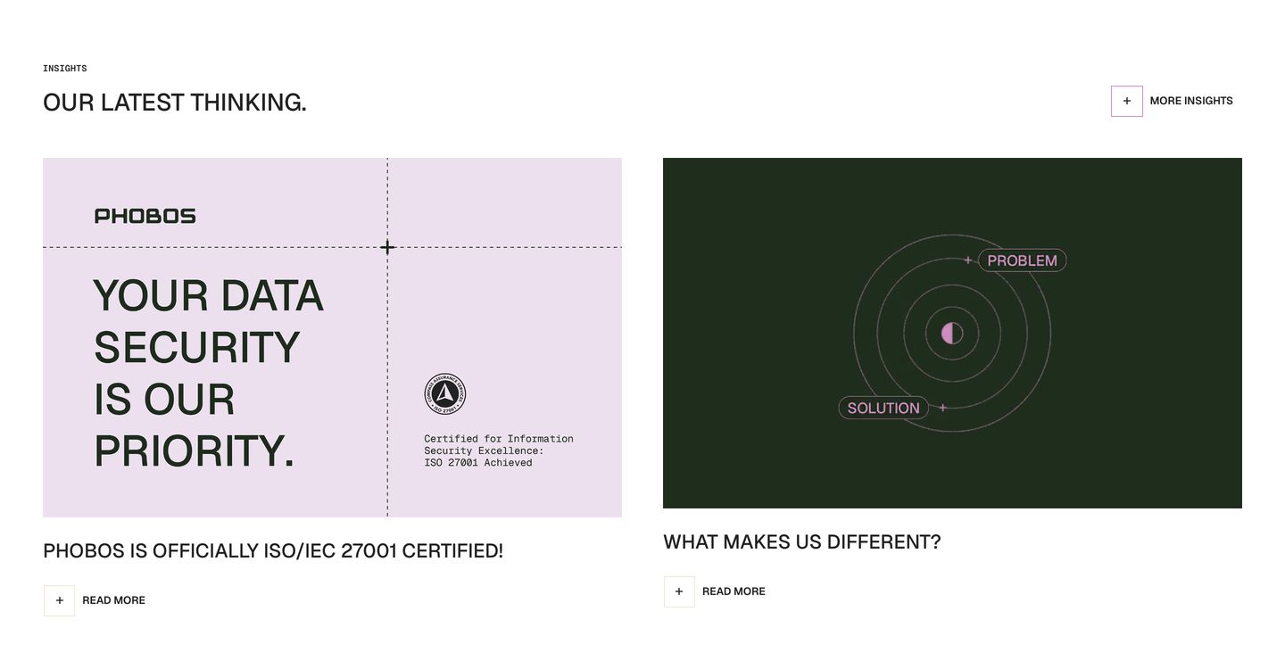 A precise Swiss-inspired insights showcase with technical diagrams, crosshair grid graphics, and clean monospaced accents.