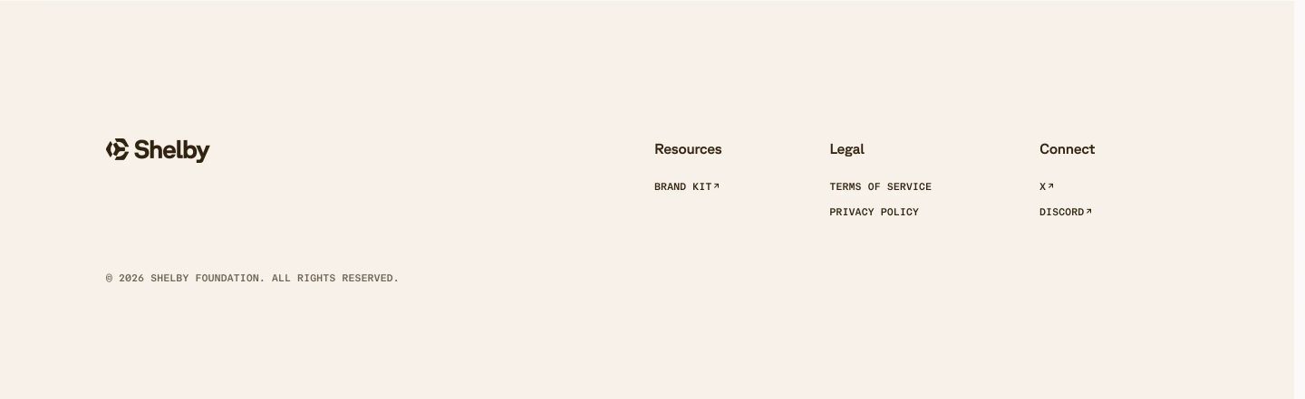 Quiet, minimalist cream footer with expansive negative space, structured navigation columns, and precise monospace utility links.