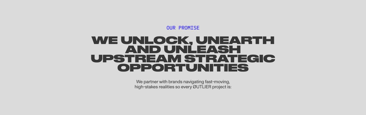 A stark typographic statement band delivering a confident brand promise through bold, ultra-wide uppercase letterforms on neutral grey.