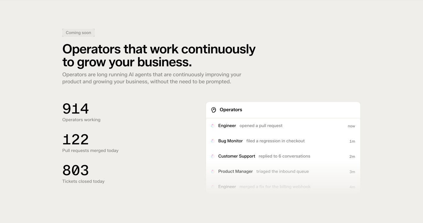 A calm, minimalist feature section pairing stacked metrics with a live activity card on a warm off-white canvas.
